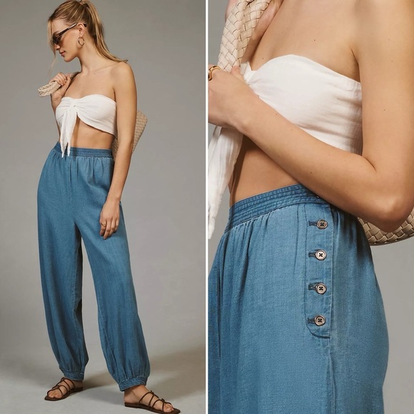 Anthropologie Denim - NWT Anthropologie Denim Harem Pants Large Chambray Blue Balloon Baggy Boho